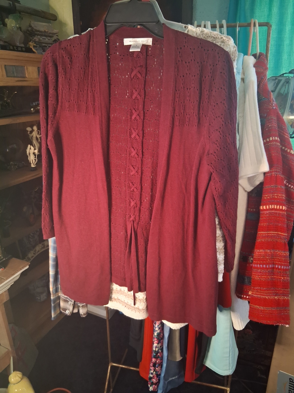 august silk Open-Front Knit Cardigan in Deep Wine